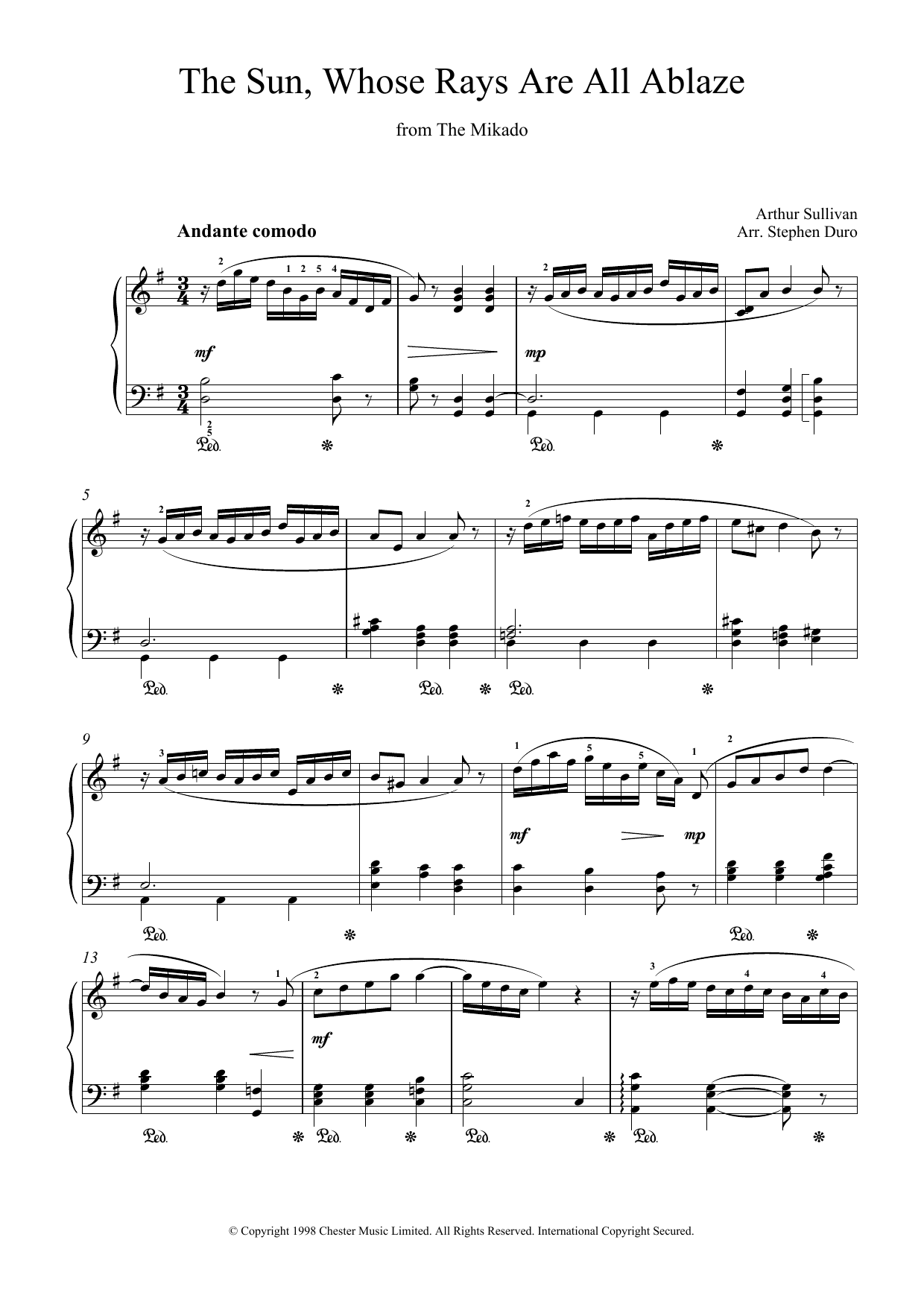 Gilbert & Sullivan The Sun Whose Rays Are All Ablaze (from The Mikado) sheet music notes and chords arranged for Piano Solo