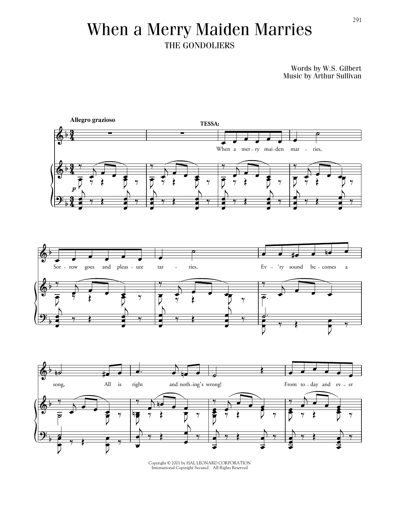 Gilbert & Sullivan When A Merry Maiden Marries (from The Gondoliers) sheet music notes and chords arranged for Piano & Vocal