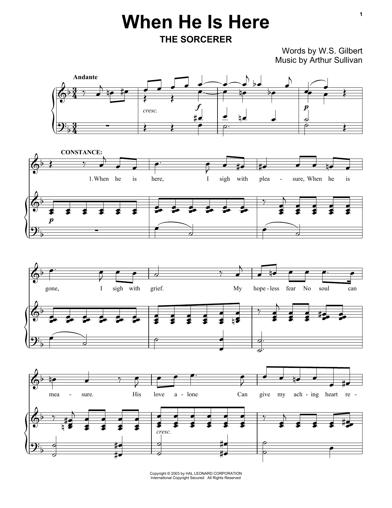 Gilbert & Sullivan When He Is Here sheet music notes and chords arranged for Piano Solo