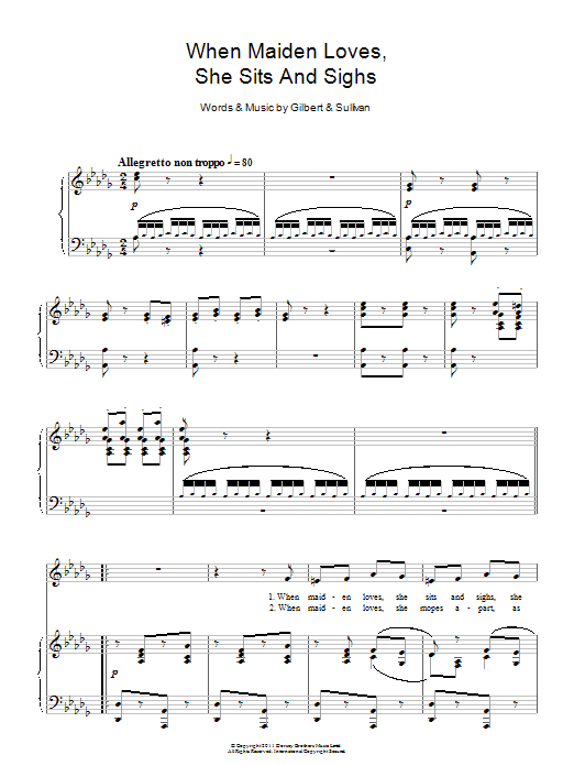 Gilbert & Sullivan When Maiden Loves, She Sits And Sighs sheet music notes and chords arranged for Piano & Vocal