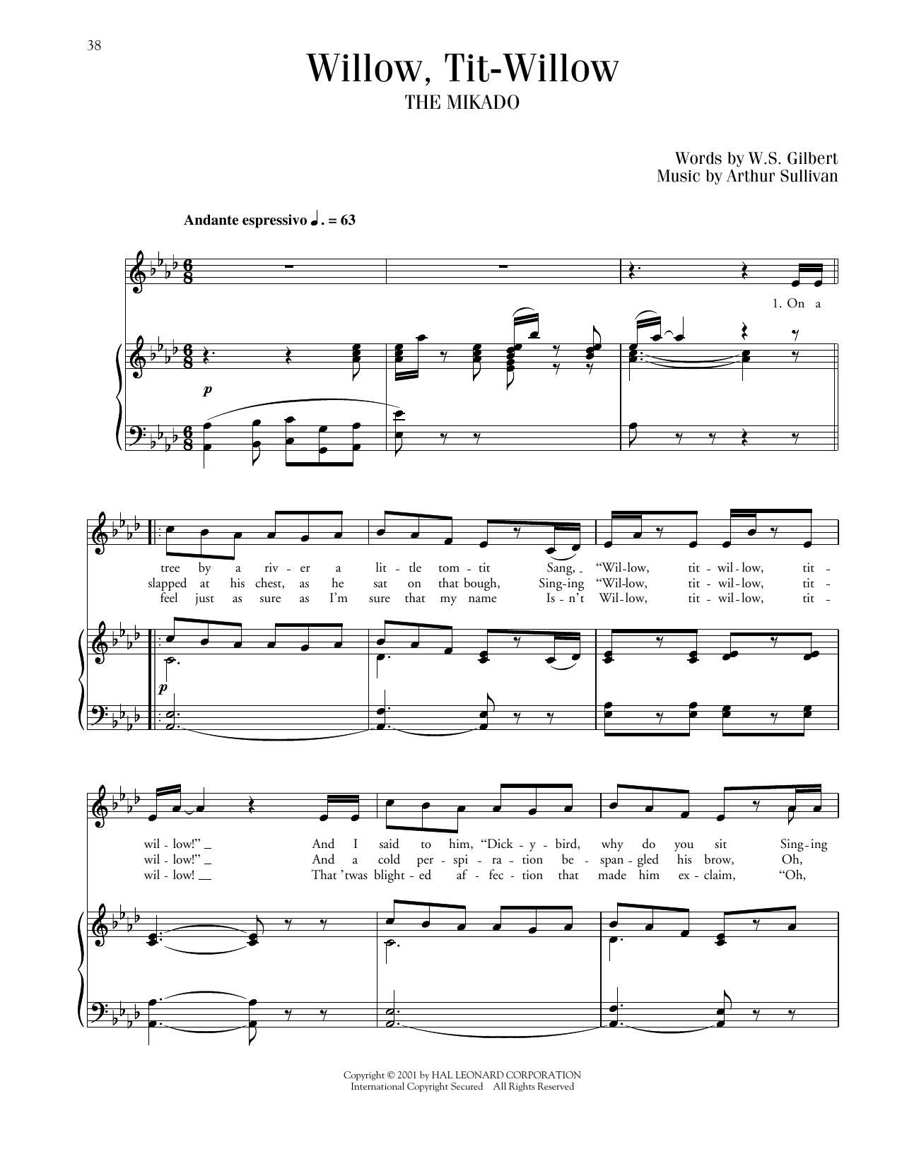 Gilbert & Sullivan Willow, Tit-Willow (from The Mikado) sheet music notes and chords arranged for Piano & Vocal