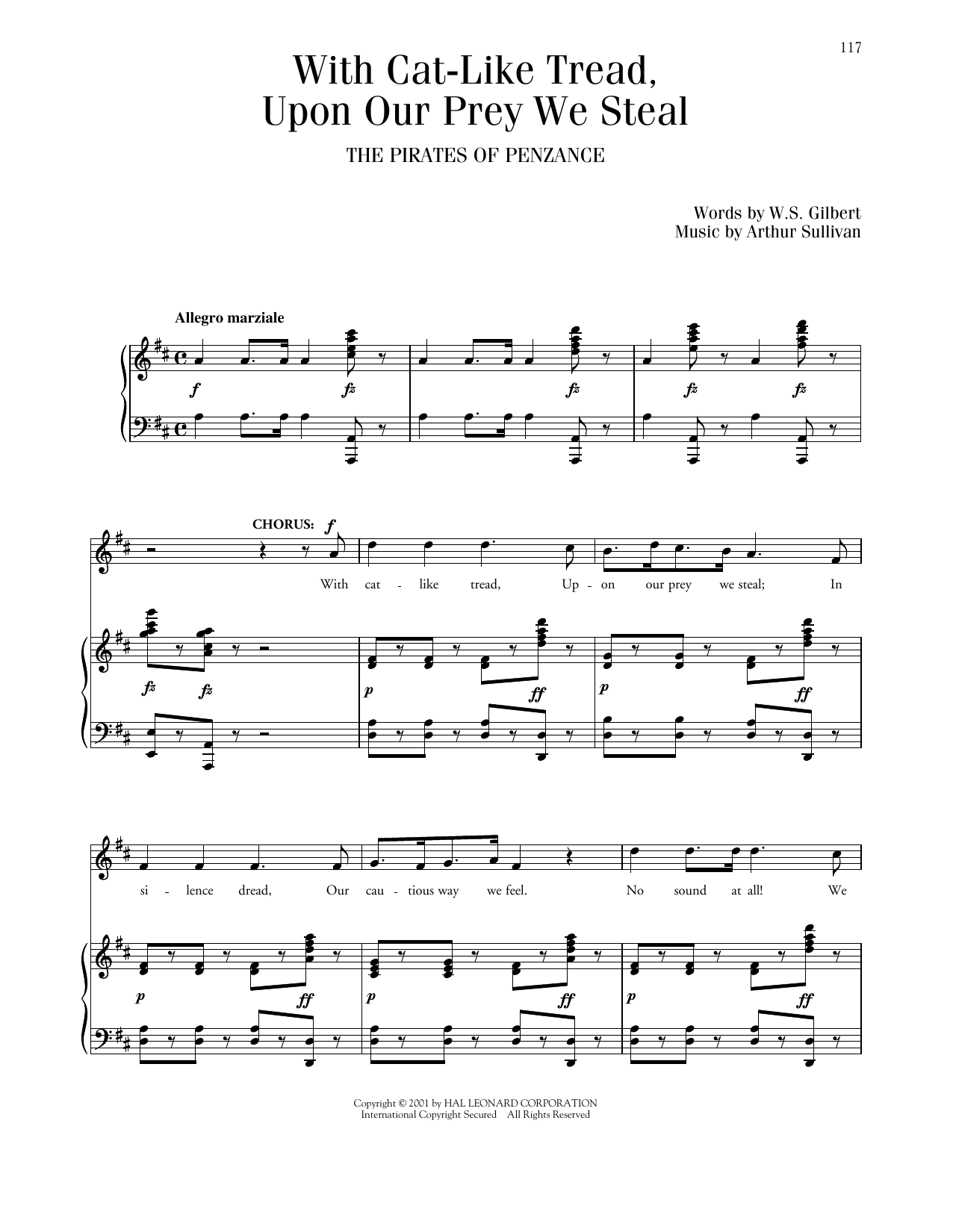 Gilbert & Sullivan With Cat-Like Tread (from The Pirates Of Penzance) sheet music notes and chords arranged for Piano & Vocal