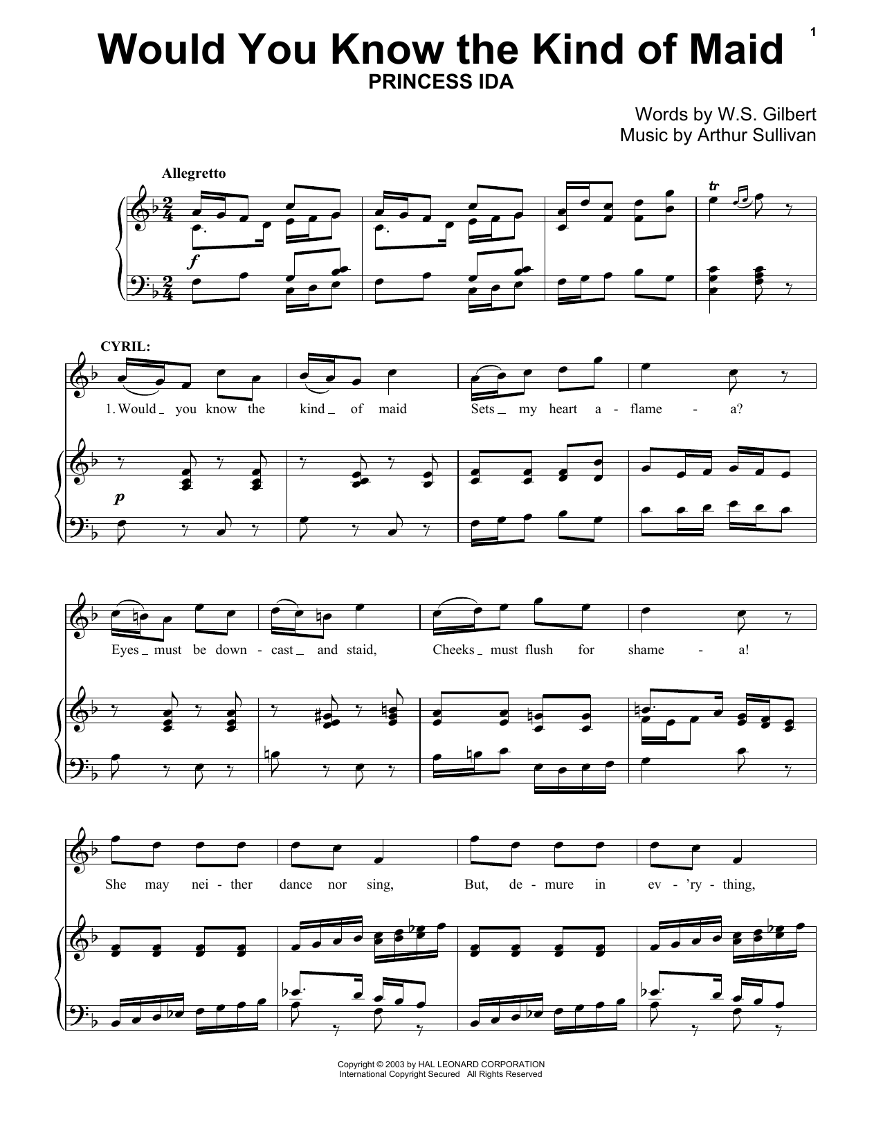 Gilbert & Sullivan Would You Know The Kind Of Maid sheet music notes and chords arranged for Piano & Vocal