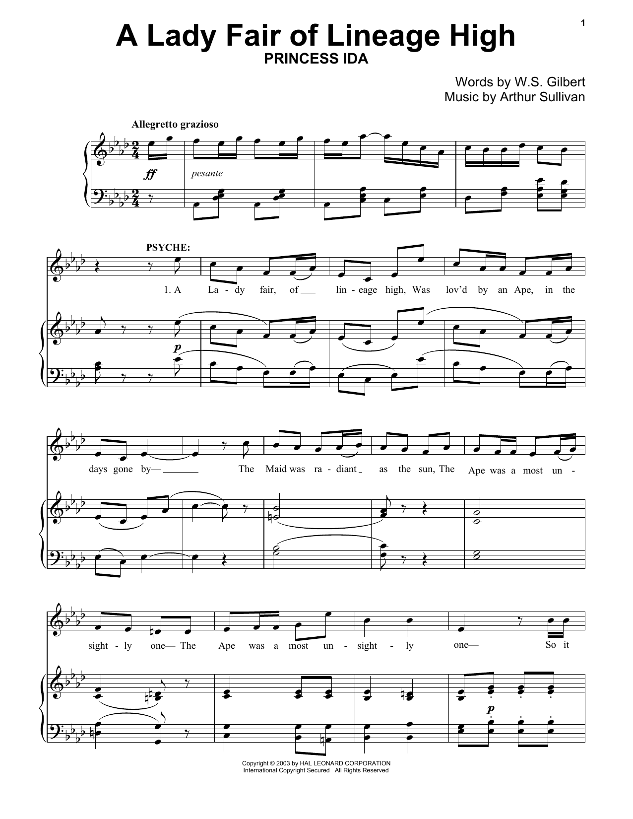 Gilbert & Sullivan A Lady Fair sheet music notes and chords arranged for Piano Solo