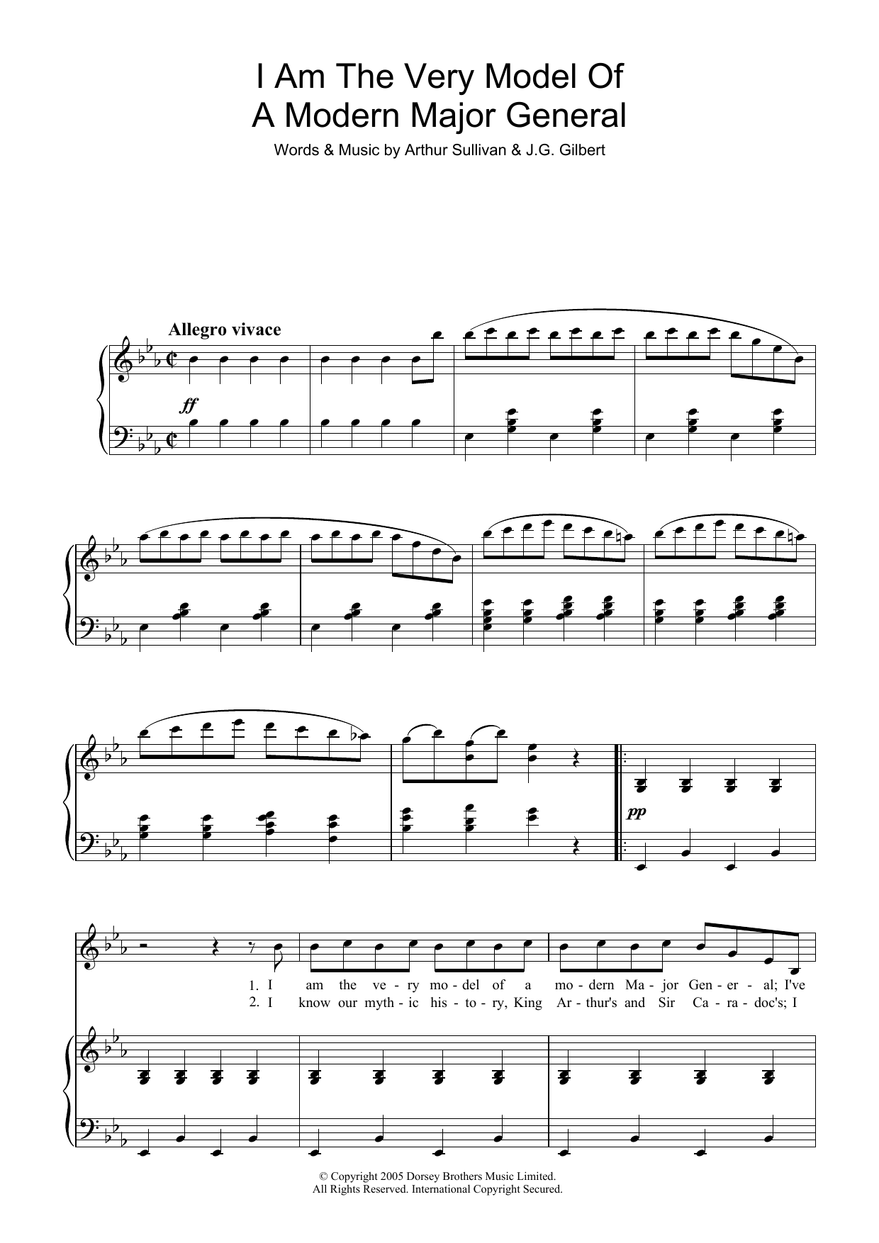 Gilbert & Sullivan I Am The Very Model Of A Modern Major General (from The Pirates Of Penzance) sheet music notes and chords arranged for Piano & Vocal
