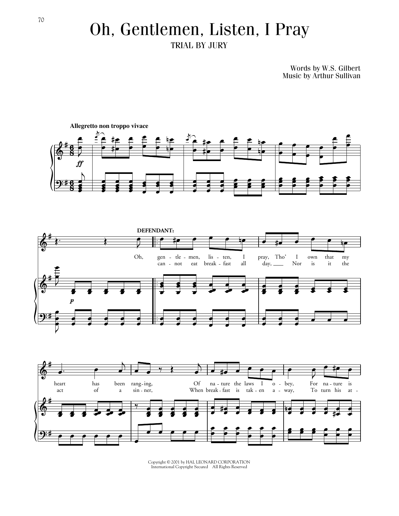 Gilbert & Sullivan Oh, Gentlemen, Listen, I Pray (from Trial By Jury) sheet music notes and chords arranged for Piano & Vocal
