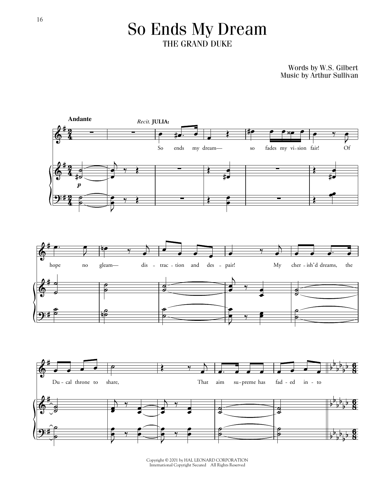 Gilbert & Sullivan So Ends My Dream (from The Grand Duke) sheet music notes and chords arranged for Piano & Vocal