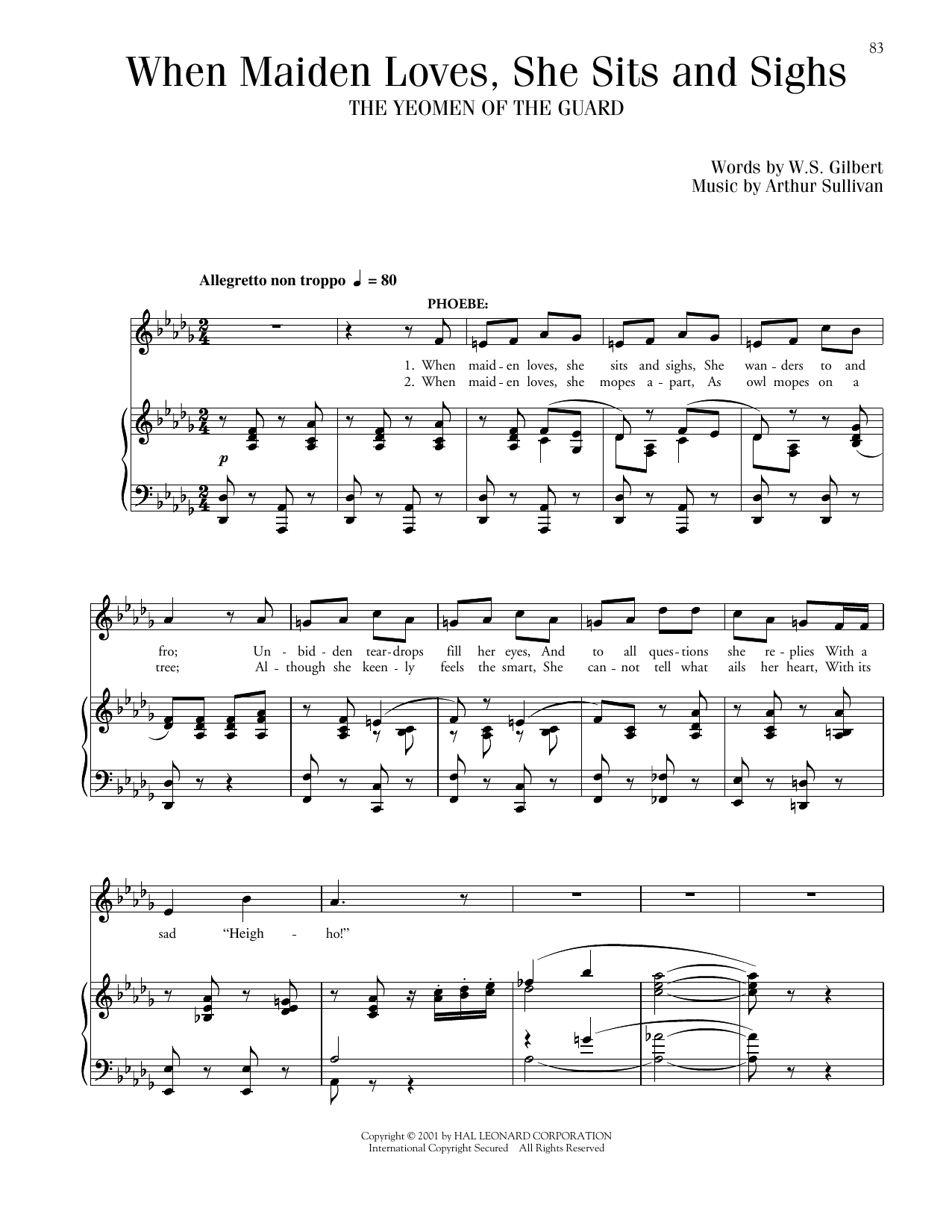 Gilbert & Sullivan When Maiden Loves, She Sits And Sighs sheet music notes and chords arranged for Piano & Vocal