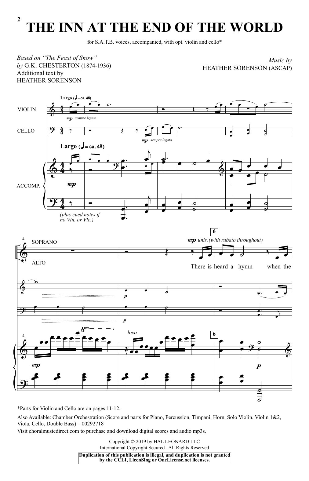 Gilbert Keith Chesterton The Inn At The End Of The World (arr. Heather Sorenson) sheet music notes and chords arranged for SATB Choir