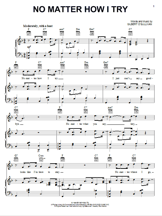 Gilbert O'Sullivan No Matter How I Try sheet music notes and chords arranged for Piano, Vocal & Guitar Chords (Right-Hand Melody)