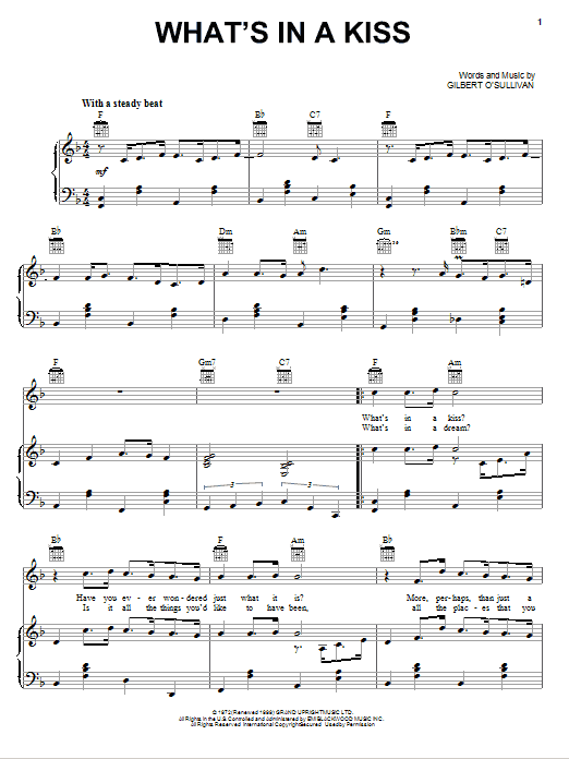 Gilbert O'Sullivan What's In A Kiss sheet music notes and chords arranged for Piano, Vocal & Guitar Chords (Right-Hand Melody)