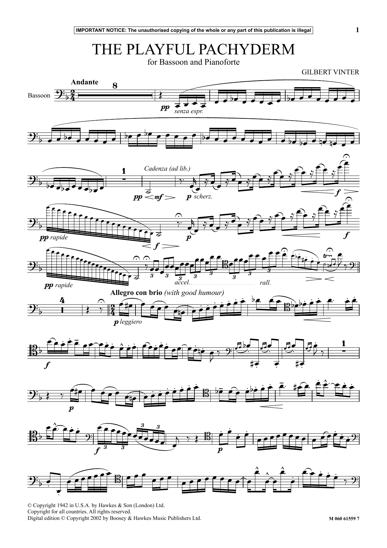 Gilbert Vinter The Playful Pachyderm sheet music notes and chords arranged for Bassoon and Piano