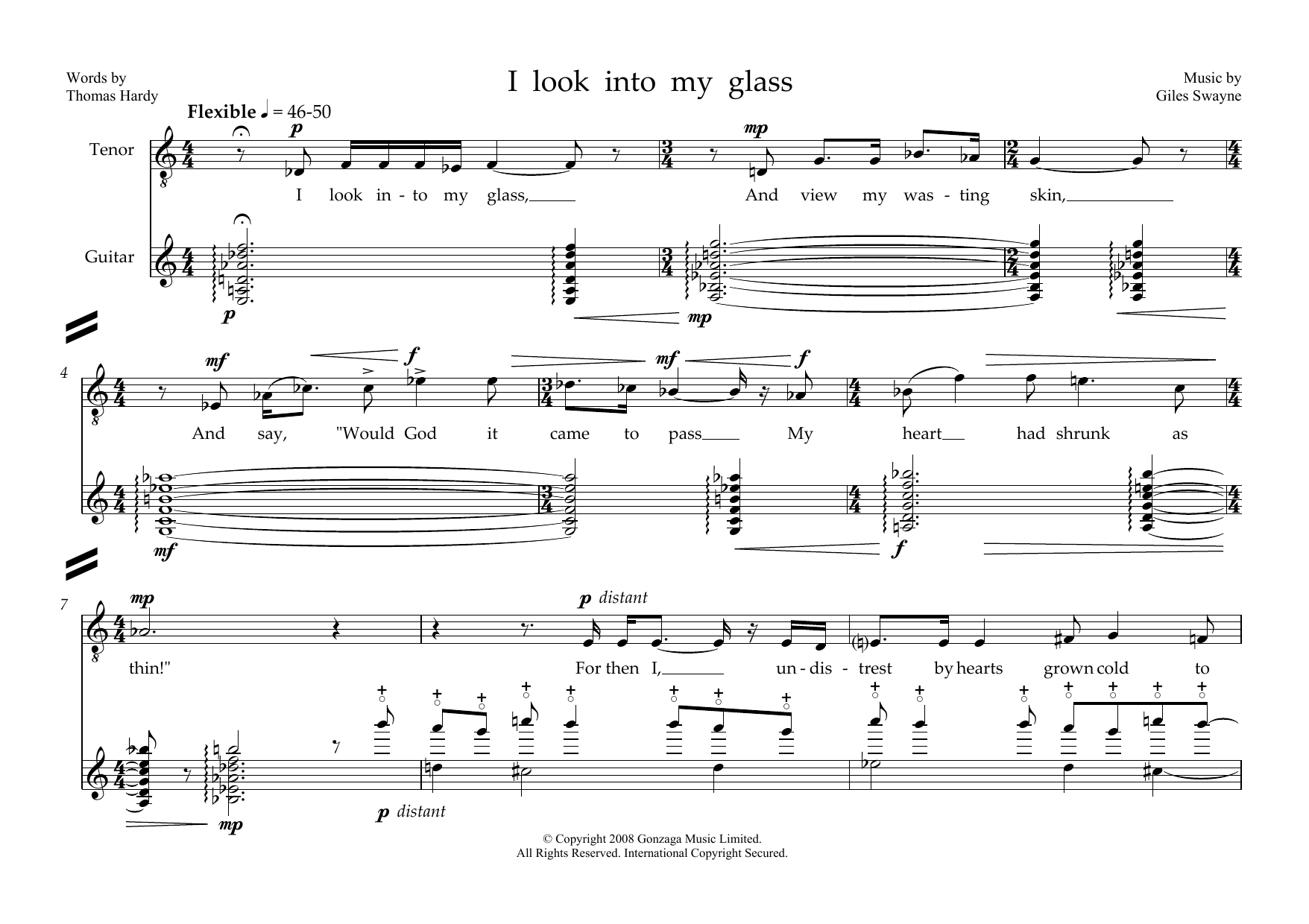 Giles Swayne I look into my glass (for tenor and guitar) sheet music notes and chords arranged for Piano & Vocal