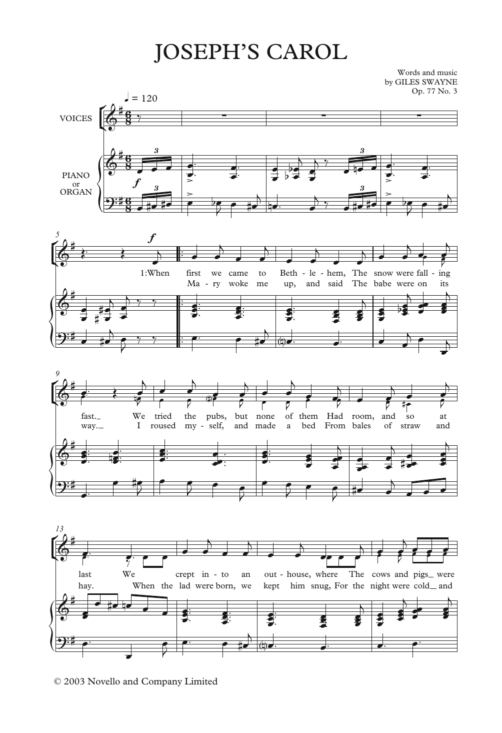 Giles Swayne Joseph's Carol sheet music notes and chords arranged for 2-Part Choir