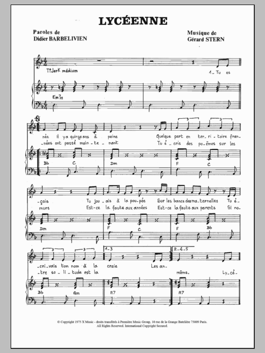 Gilles Olivier Lyceenne sheet music notes and chords arranged for Piano & Vocal