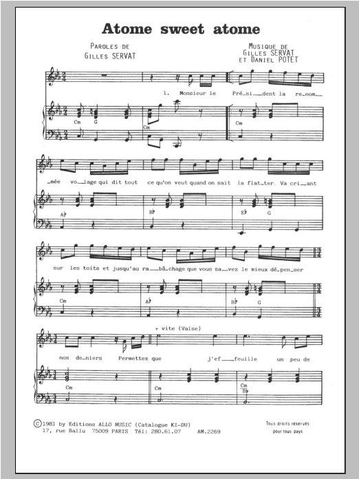 Gilles Servat Atome Sweet Atome sheet music notes and chords arranged for Piano & Vocal