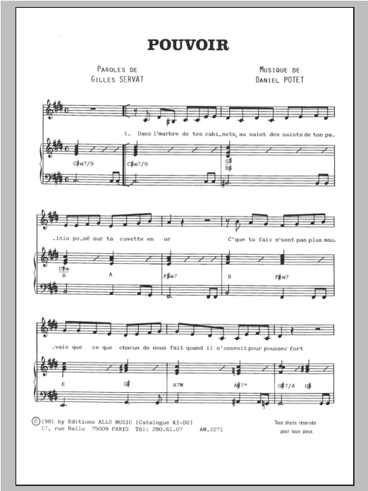 Gilles Servat Pouvoir sheet music notes and chords arranged for Piano & Vocal