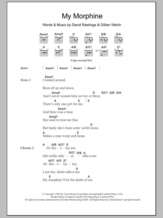 Gillian Welch My Morphine sheet music notes and chords arranged for Guitar Chords/Lyrics