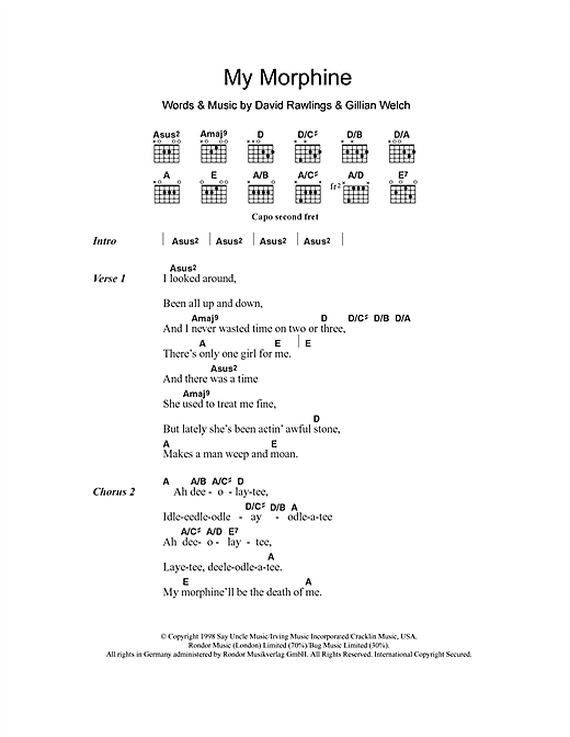 Gillian Welch My Morphine sheet music notes and chords arranged for Guitar Chords/Lyrics