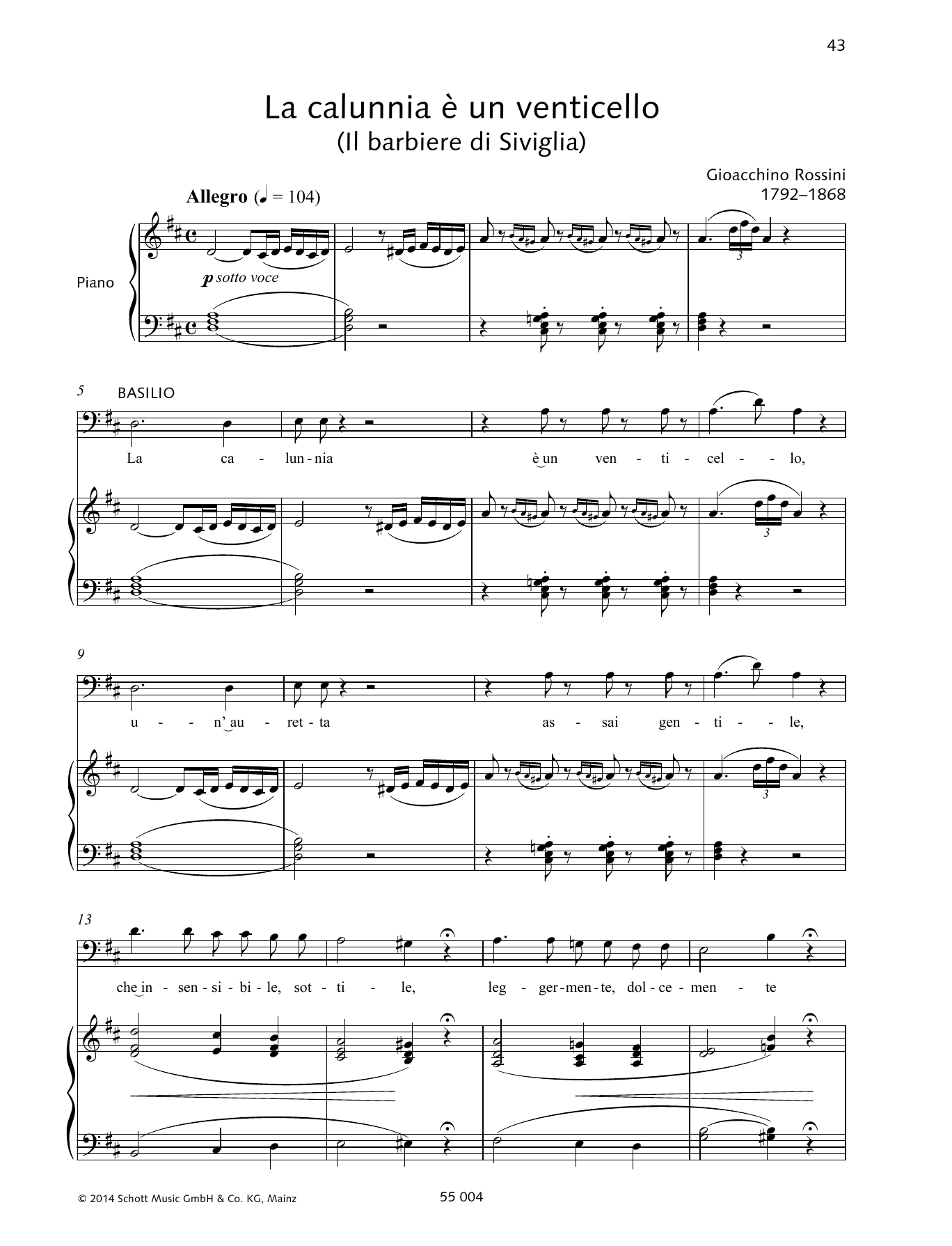 Gioacchino Rossini La calunnia è un venticello sheet music notes and chords arranged for Piano & Vocal