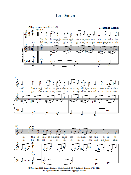 Gioacchino Rossini LaDanza sheet music notes and chords arranged for Piano, Vocal & Guitar Chords
