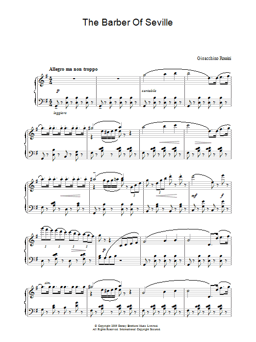 Gioacchino Rossini The Barber Of Seville sheet music notes and chords arranged for Piano Solo