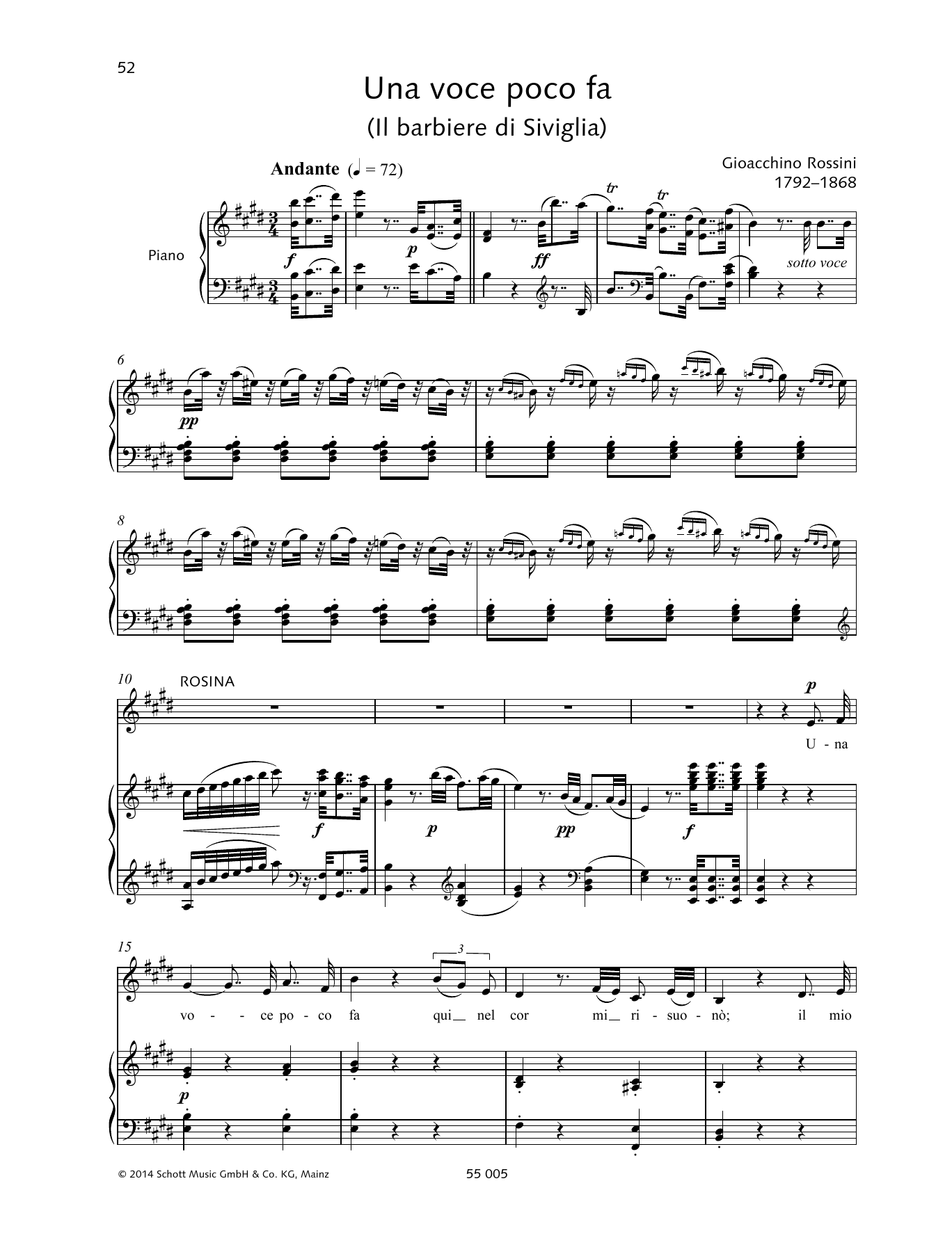 Gioacchino Rossini Una voce poco fa sheet music notes and chords arranged for Piano & Vocal