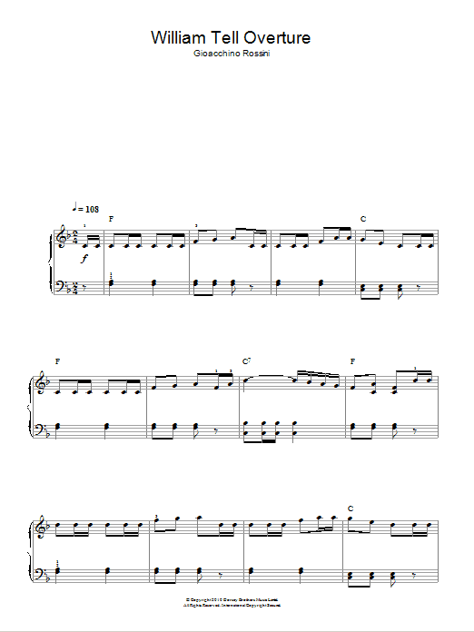 Gioachino Rossini William Tell Overture (Finale) sheet music notes and chords arranged for Easy Piano