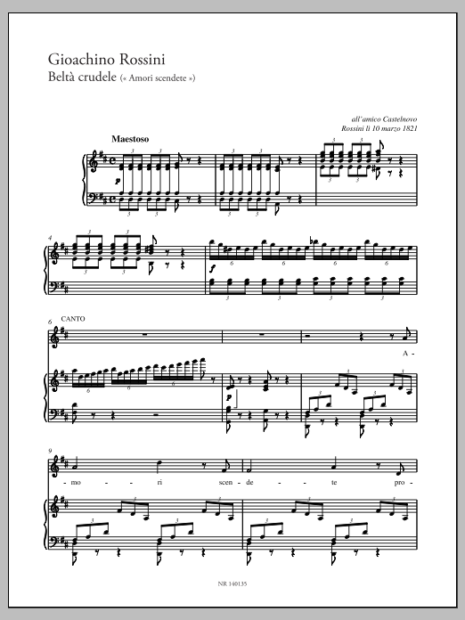 Gioachino Rossini Beltà crudele sheet music notes and chords arranged for Piano & Vocal