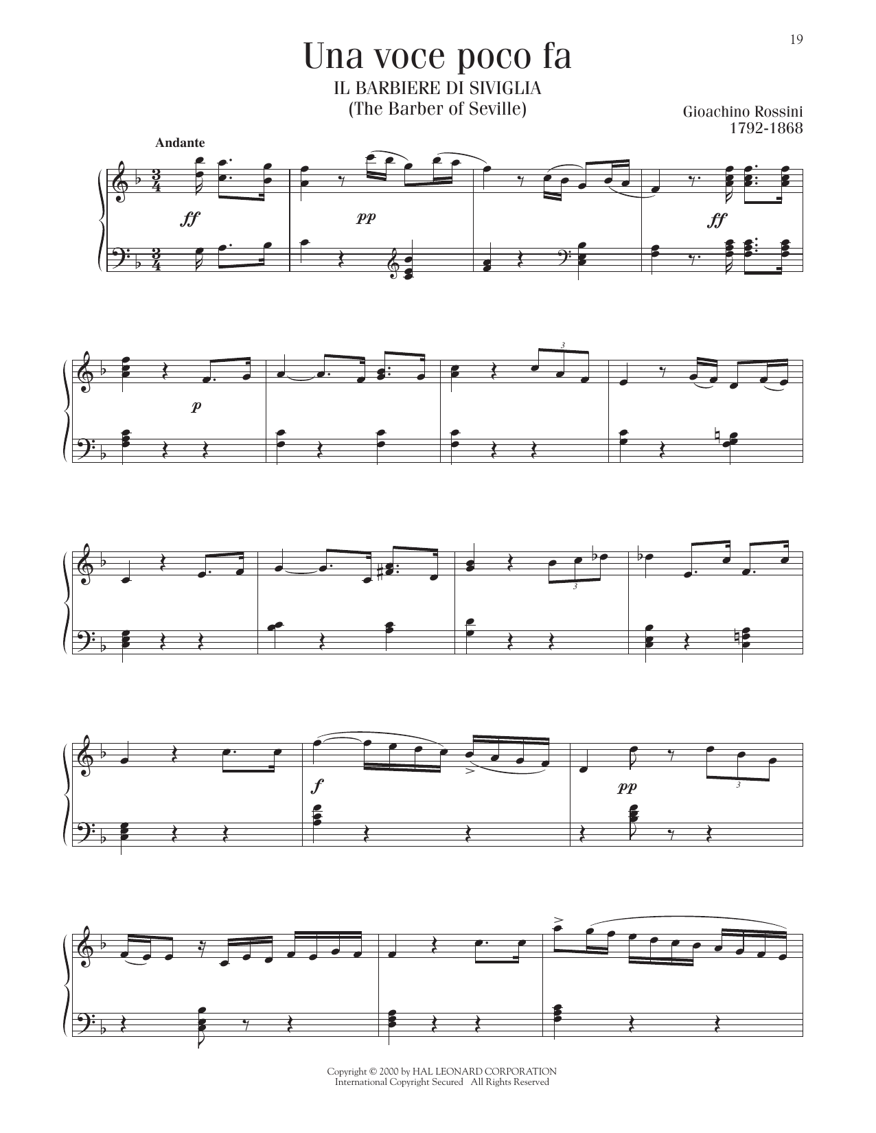 Gioachino Rossini Una Voce Poco Fa sheet music notes and chords arranged for Piano Solo