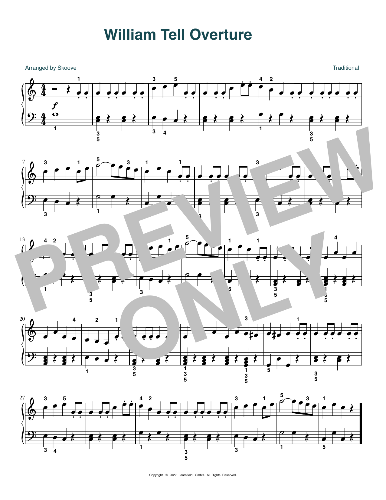 Gioachino Rossini William Tell Overture (arr. Skoove) sheet music notes and chords arranged for Beginner Piano (Abridged)