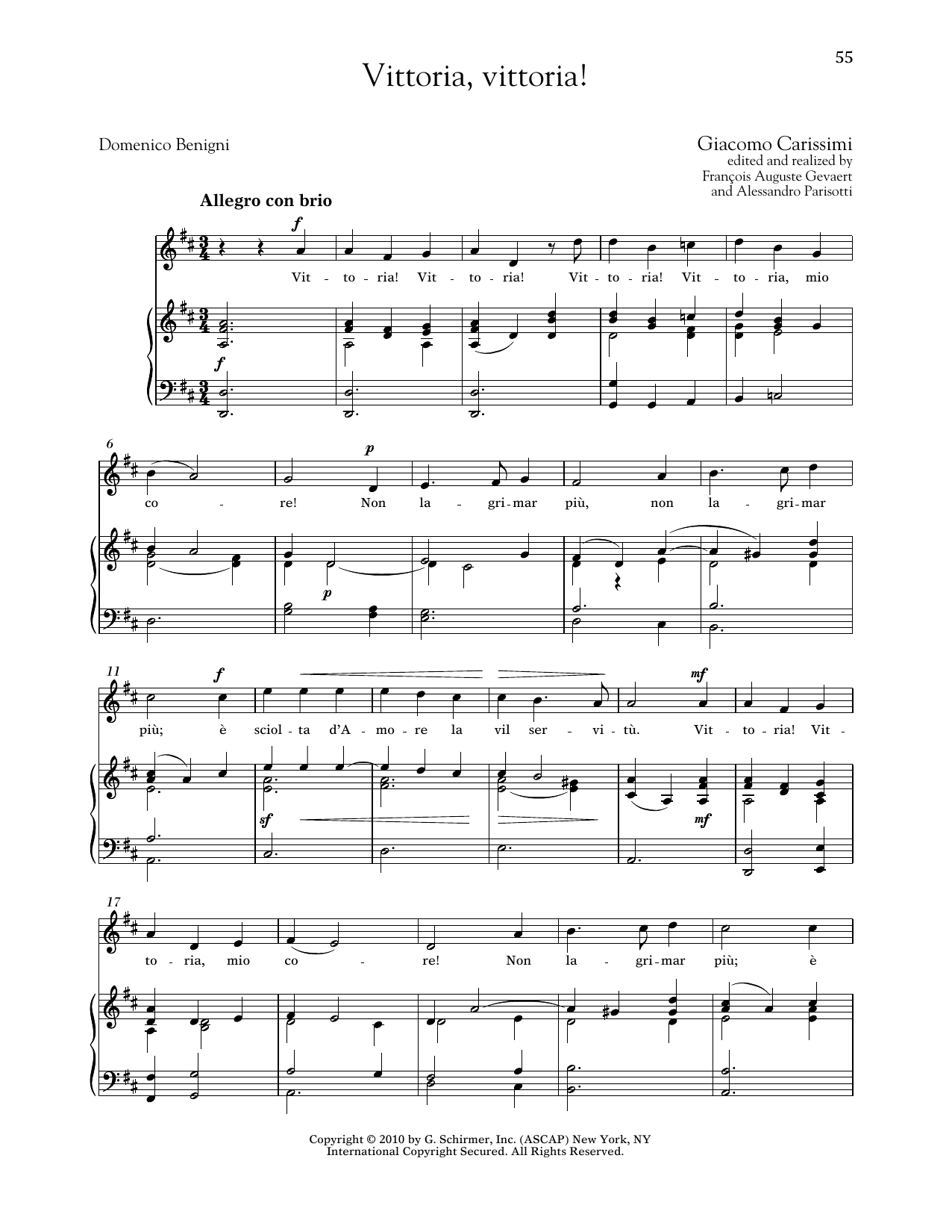 Giocomo Carissimi Vittoria, Vittoria! (High Voice) sheet music notes and chords arranged for Piano & Vocal