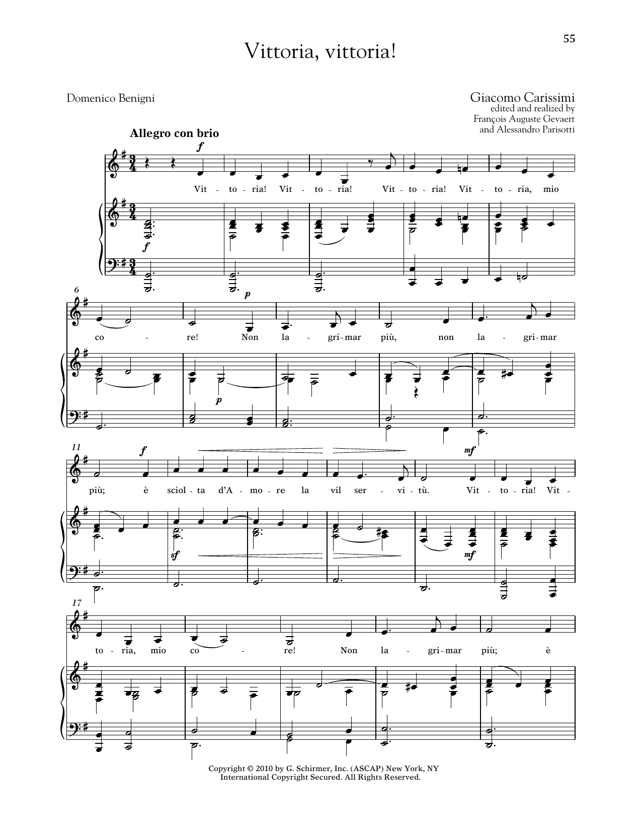 Giocomo Carissimi Vittoria, Vittoria! (Low Voice) sheet music notes and chords arranged for Piano & Vocal