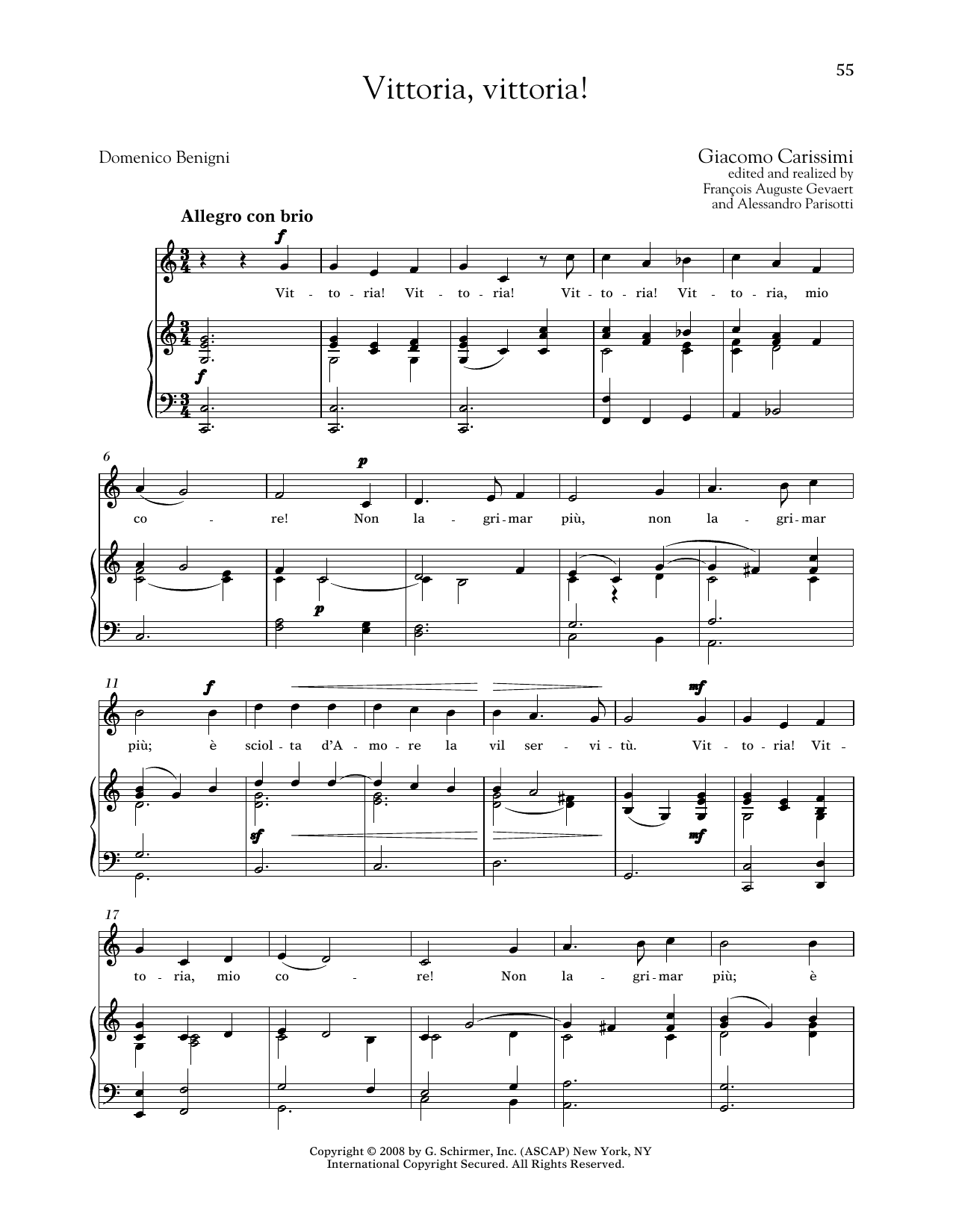 Giocomo Carissimi Vittoria, Vittoria! (Medium High Voice) sheet music notes and chords arranged for Piano & Vocal