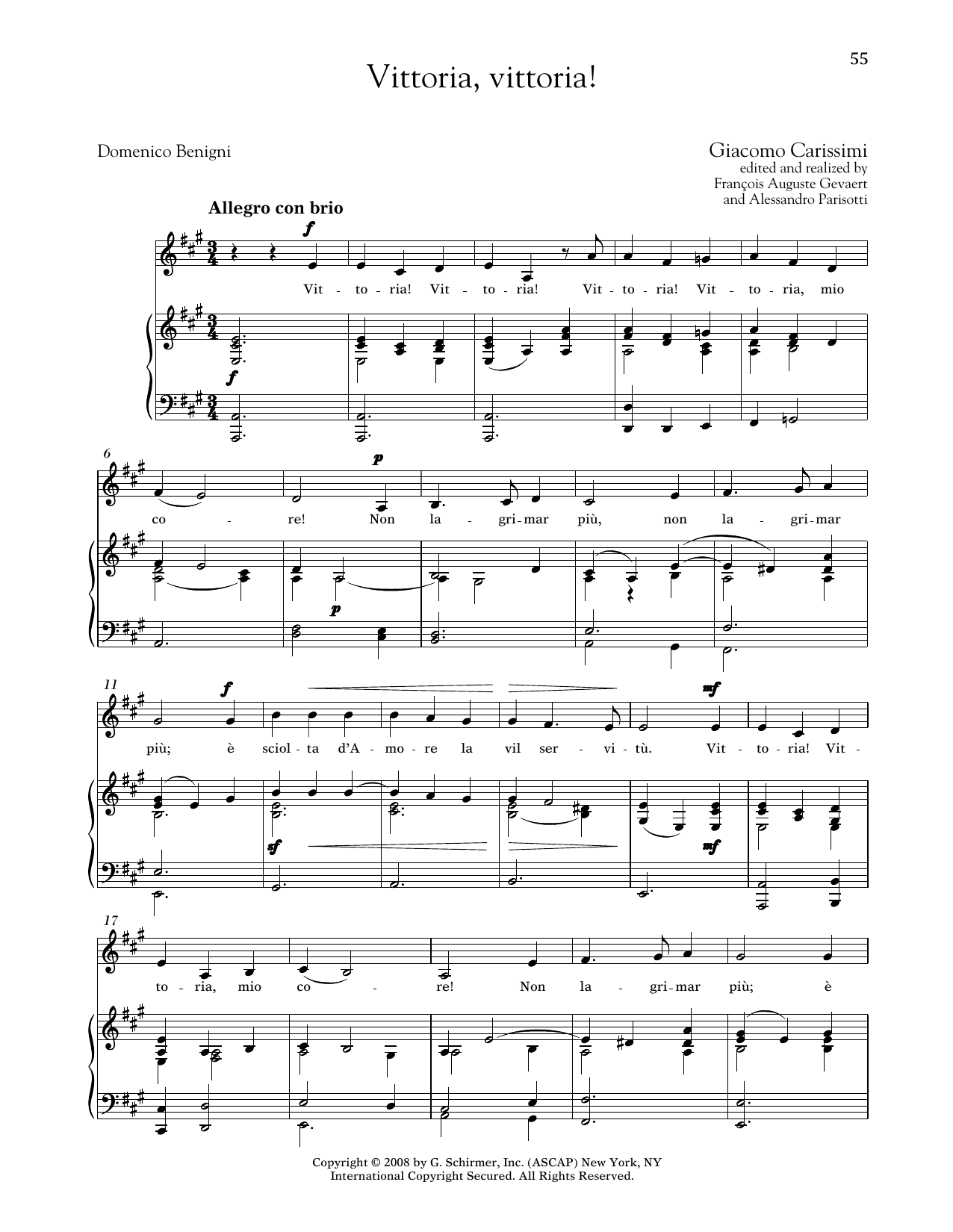 Giocomo Carissimi Vittoria, Vittoria! (Medium Low Voice) sheet music notes and chords arranged for Piano & Vocal