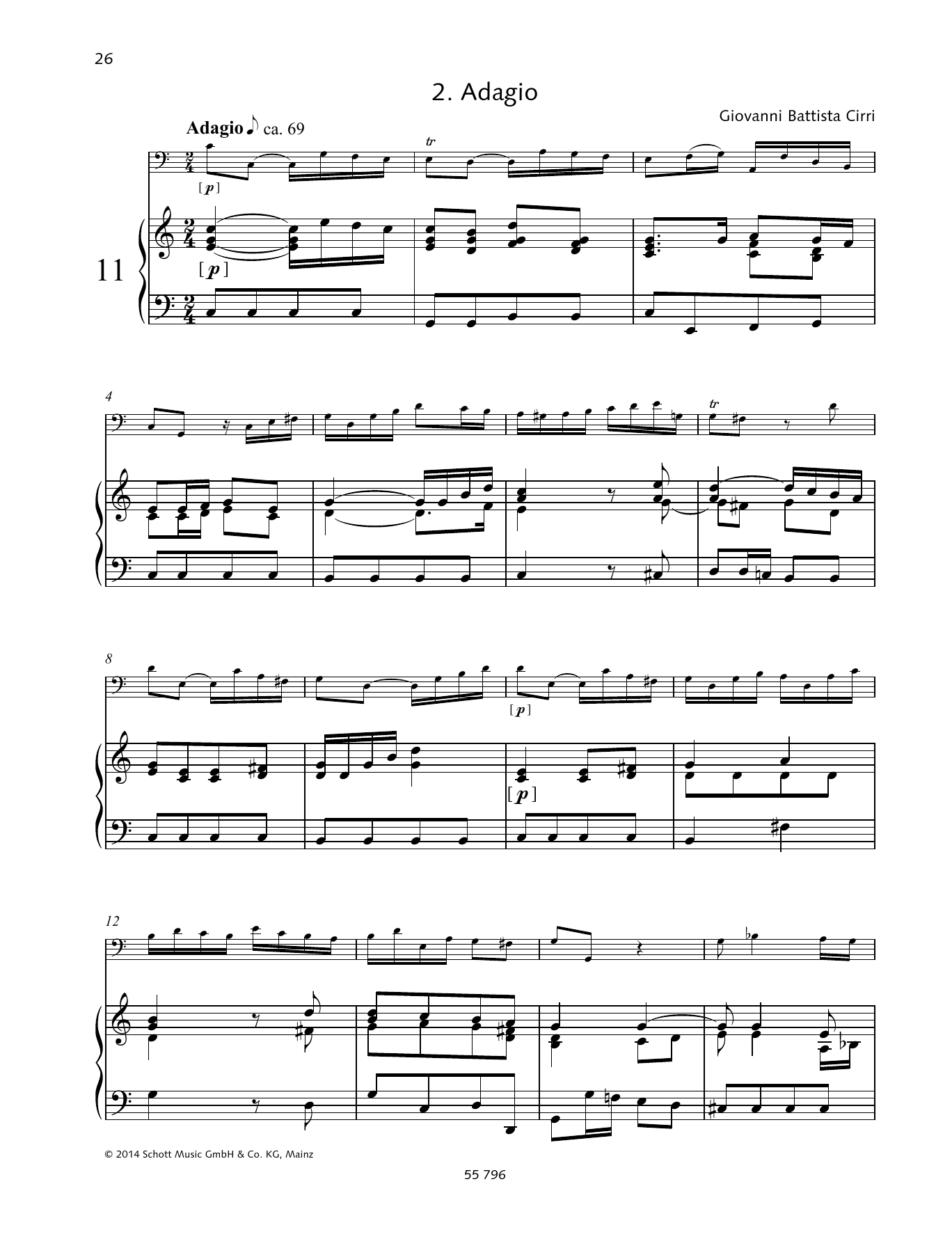 Giovanni Battista Cirri Adagio sheet music notes and chords arranged for String Solo