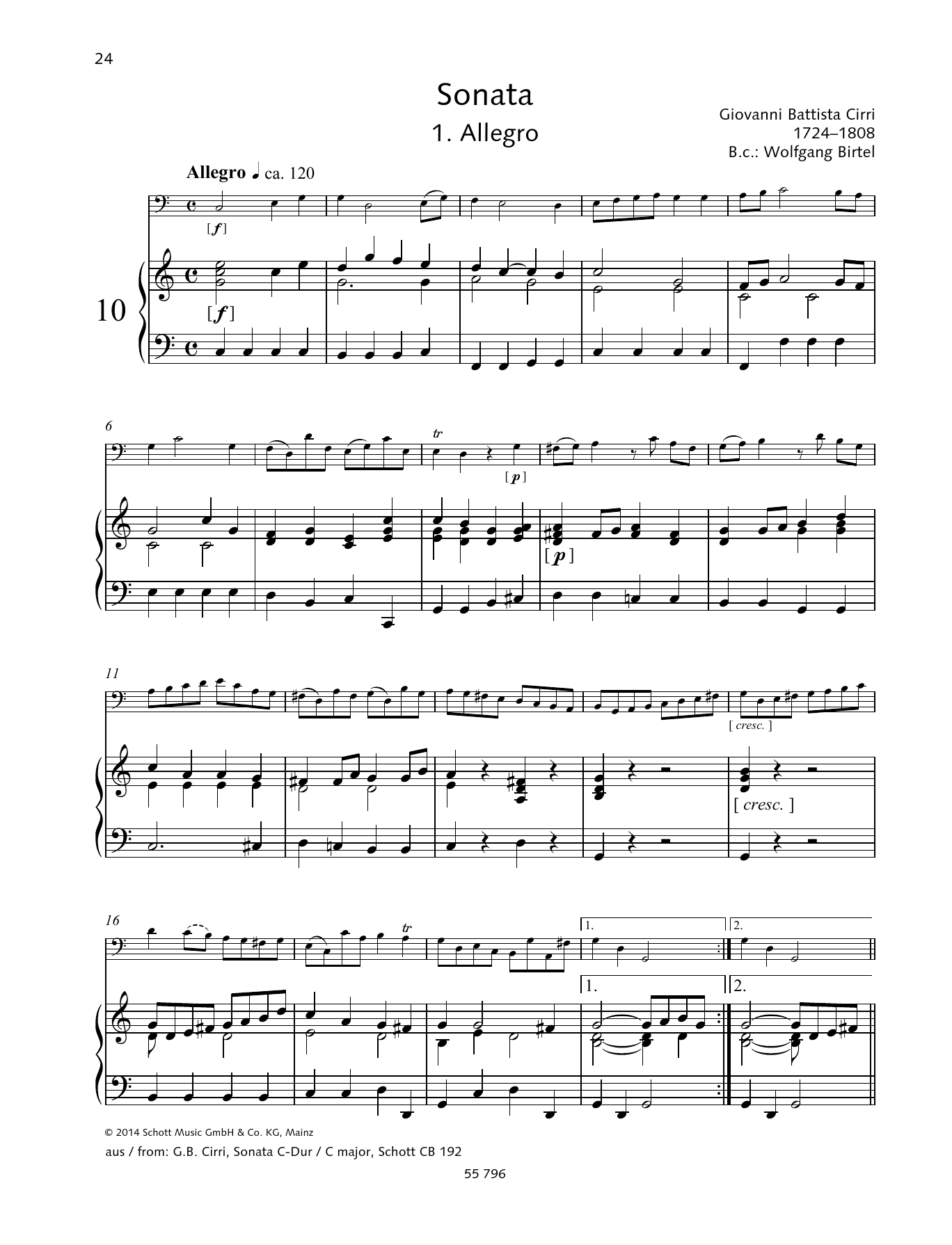 Giovanni Battista Cirri Allegro sheet music notes and chords arranged for String Solo