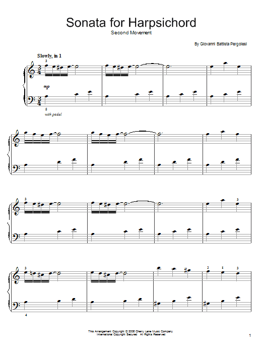 Giovanni Battista Pergolesi Andantino Espressivo sheet music notes and chords arranged for Easy Piano