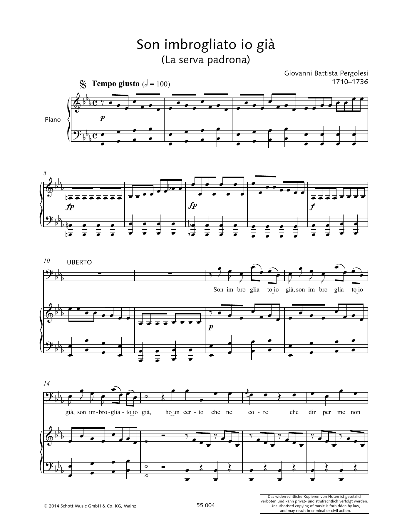 Giovanni Battista Pergolesi Son imbrogliato io già sheet music notes and chords arranged for Piano & Vocal