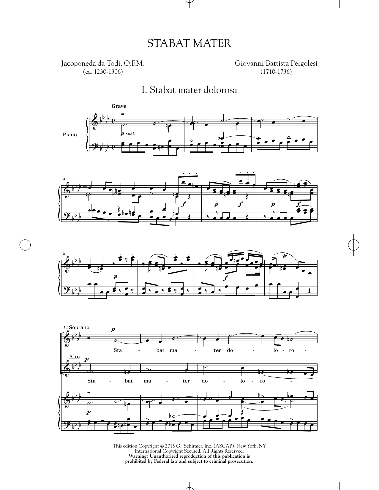 Giovanni Battista Pergolesi Stabat Mater (First Movement) sheet music notes and chords arranged for 2-Part Choir