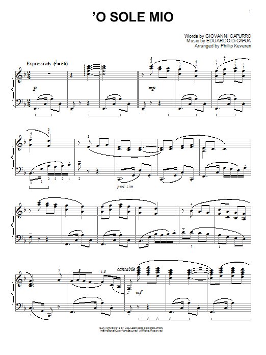 Giovanni Capurro 'O Sole Mio (arr. Phillip Keveren) sheet music notes and chords arranged for Piano Solo