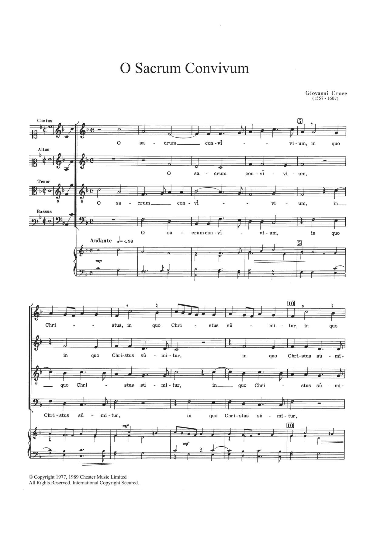 Giovanni Croce O Sacrum Convivium sheet music notes and chords arranged for Choir