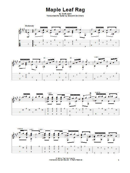 Giovanni De Chiaro Maple Leaf Rag sheet music notes and chords arranged for Solo Guitar