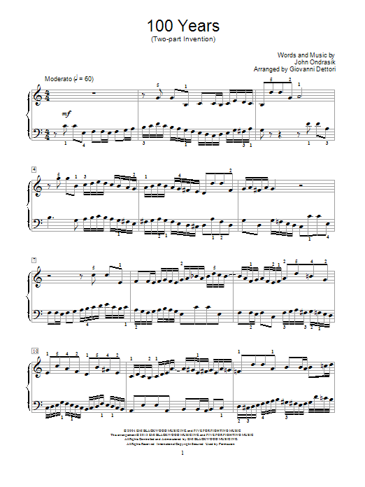 Giovanni Dettori 100 Years sheet music notes and chords arranged for Educational Piano