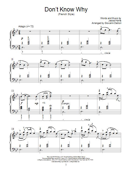 Giovanni Dettori Don't Know Why sheet music notes and chords arranged for Educational Piano