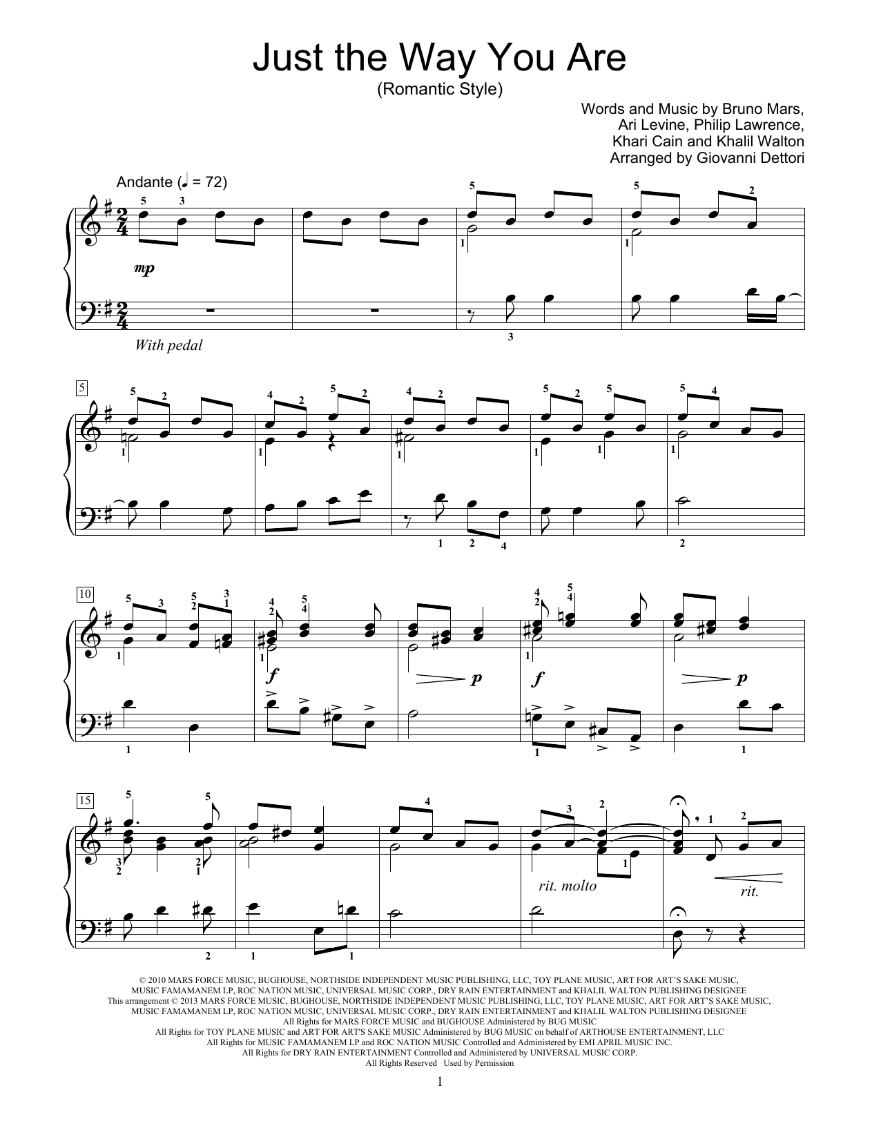 Giovanni Dettori Just The Way You Are sheet music notes and chords arranged for Educational Piano