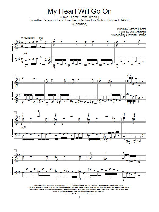 Giovanni Dettori My Heart Will Go On (Love Theme from Titanic) sheet music notes and chords arranged for Educational Piano