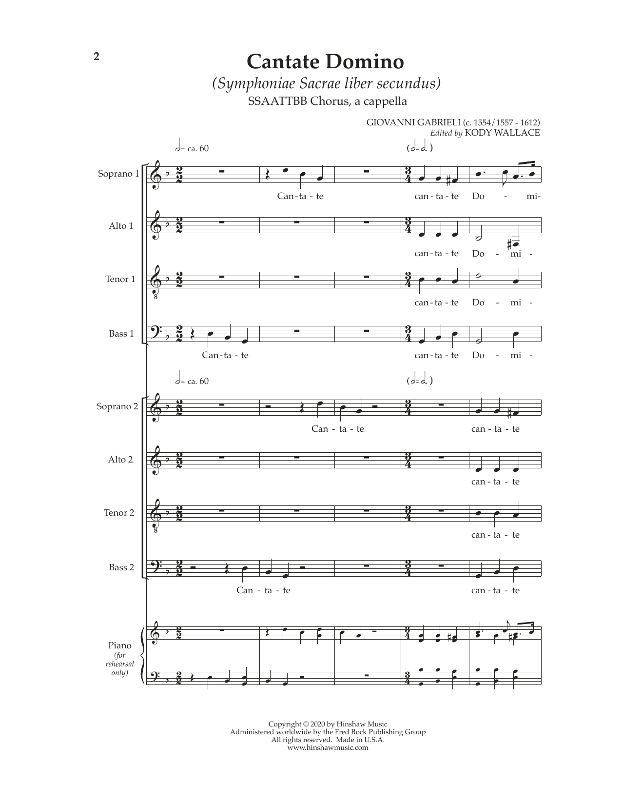 Giovanni Gabrieli Cantate Domino sheet music notes and chords arranged for SSAATTBB Choir