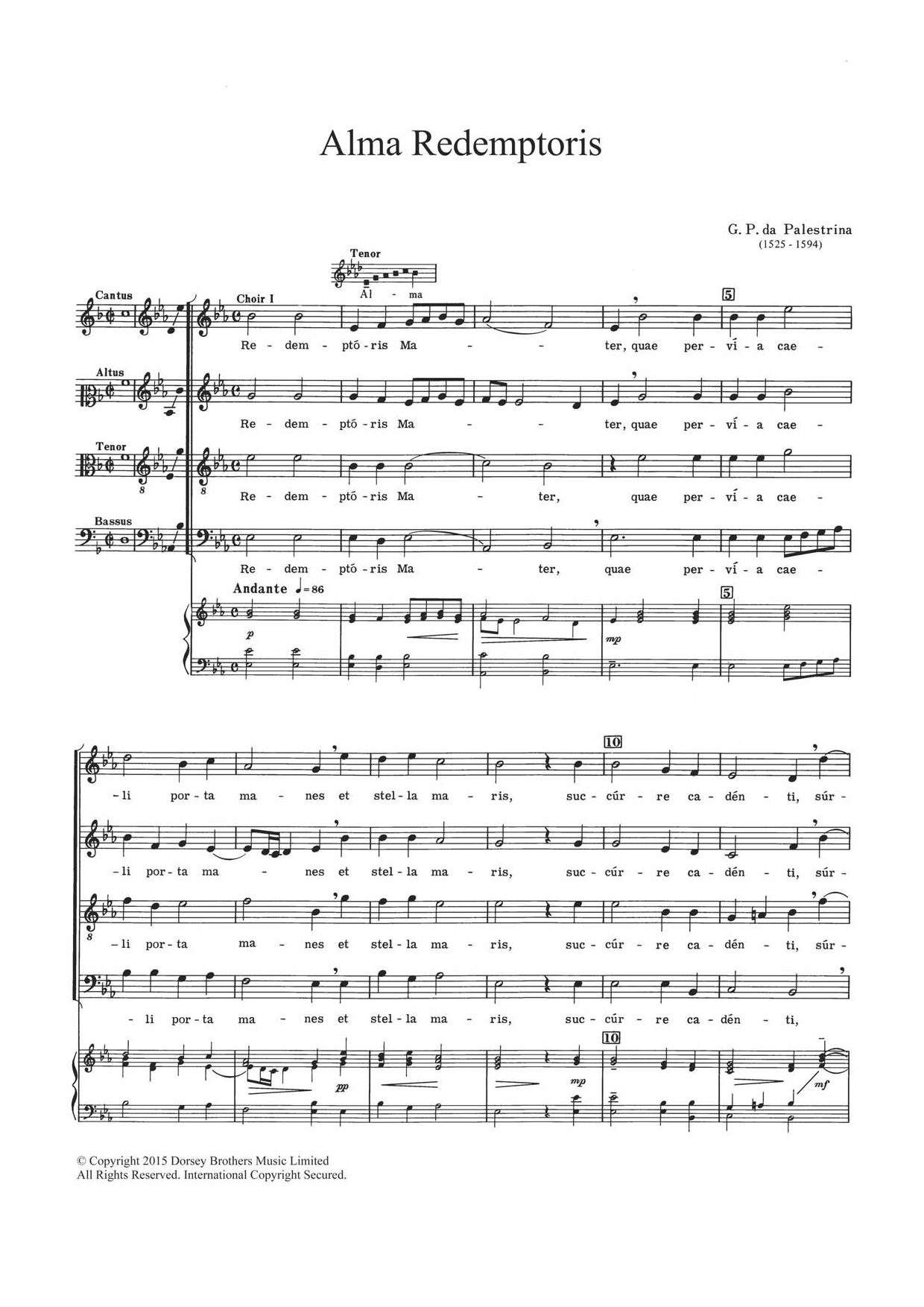 Giovanni Palestrina Alma Redemptoris sheet music notes and chords arranged for Choir