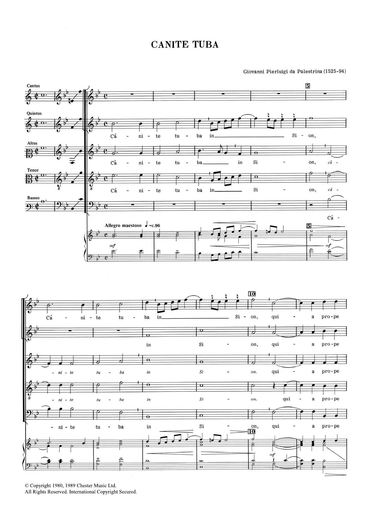 Giovanni Palestrina Canite Tuba sheet music notes and chords arranged for SATB Choir